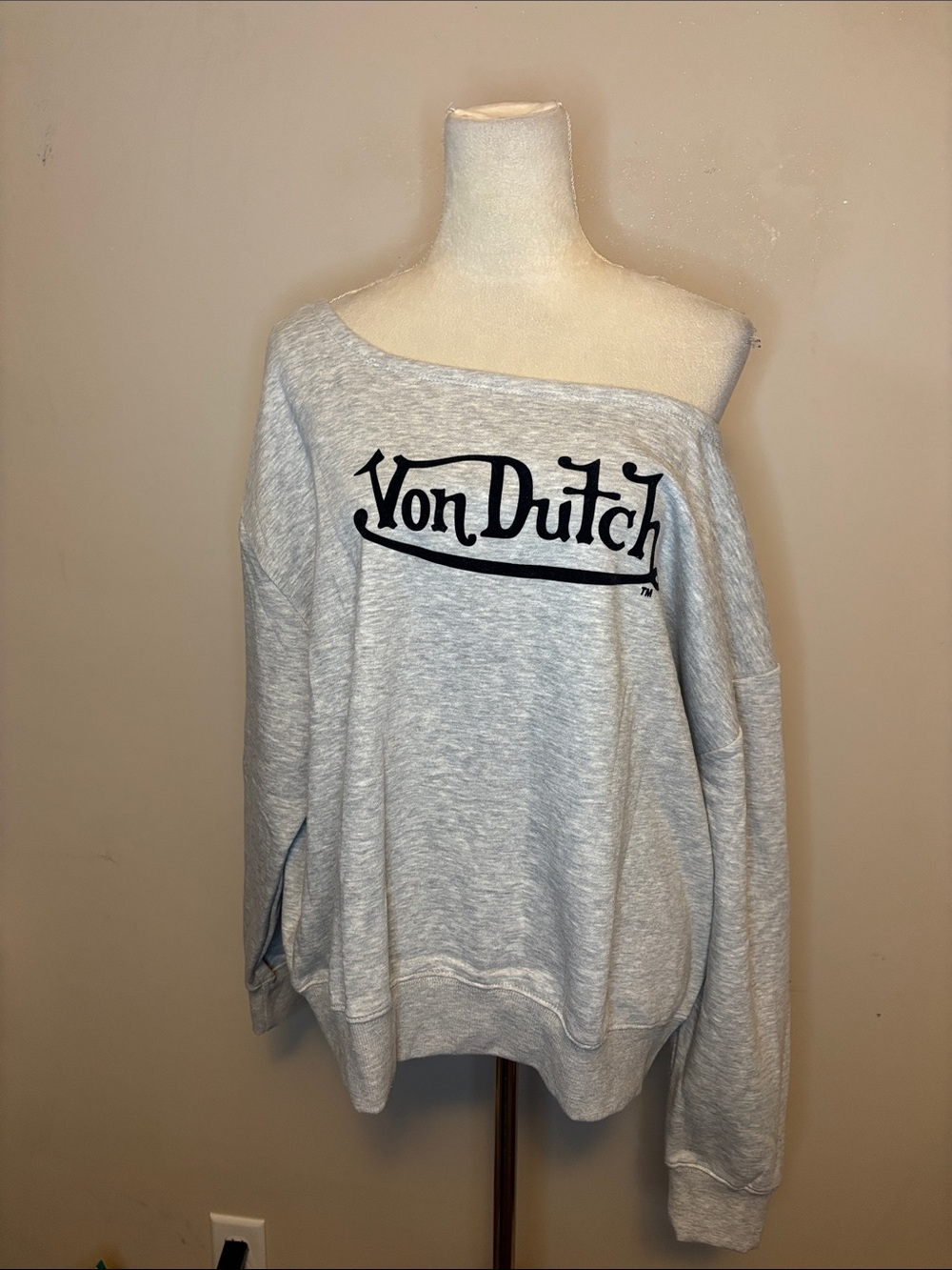 Von Dutch Grey Logo Off Shoulder Sweatshirt